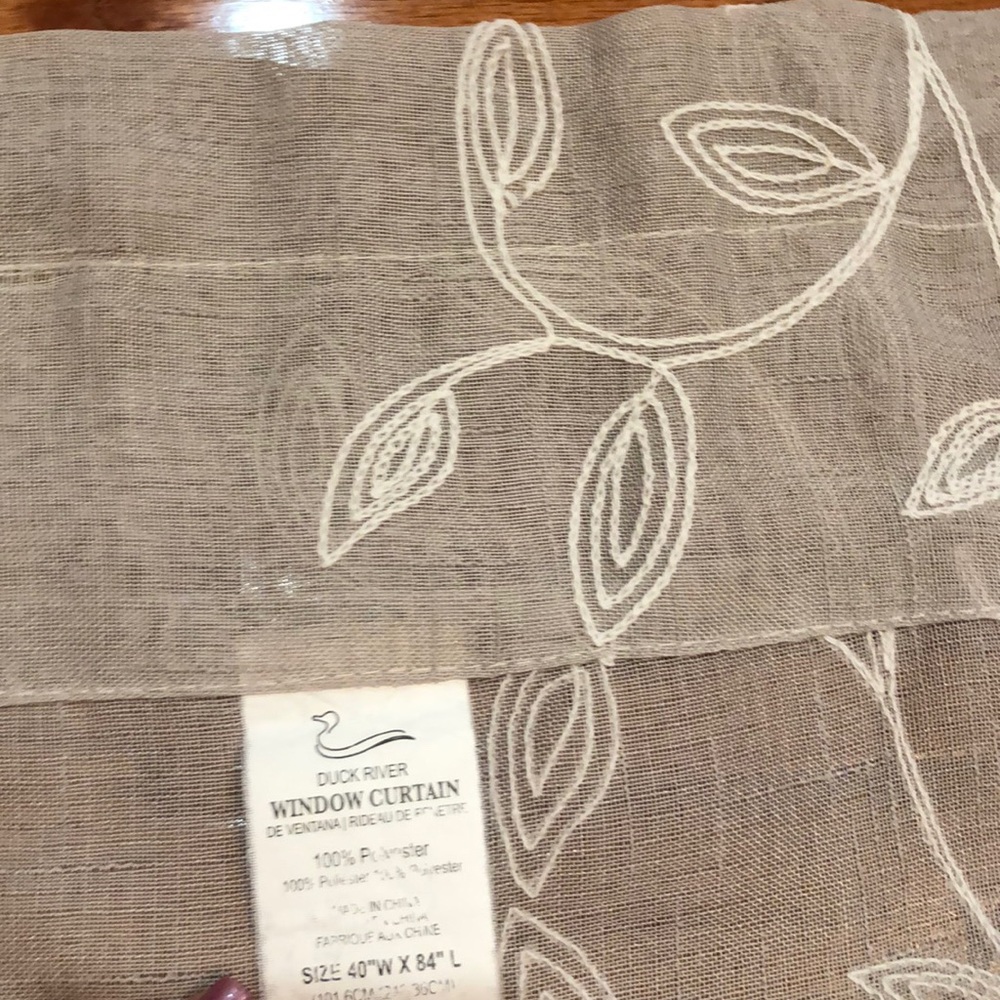 Four panels of tan curtains with white leafs - Picture 2 of 3